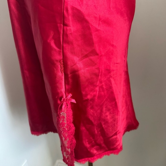 Vintage Red Satin & Lace Slip Dress — 90s Valentine Lingerie Aesthetic L - Picture 5 of 7